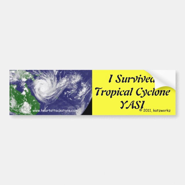 Autocollant De Voiture J'ai survécu au cyclone tropical YASI (Devant)