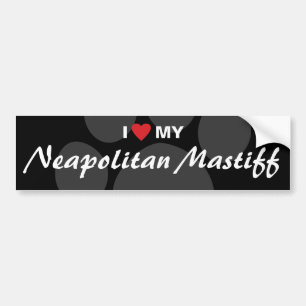 Autocollant De Voiture J'aime (coeur) ma race napolitaine de mastiff