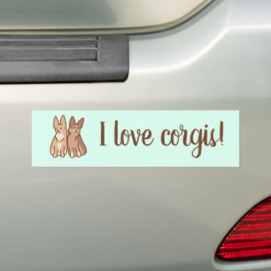Autocollant De Voiture "J'Aime Corgis !" Deux Corgis mignons