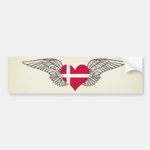 Autocollant De Voiture J'aime le Danemark - ailes