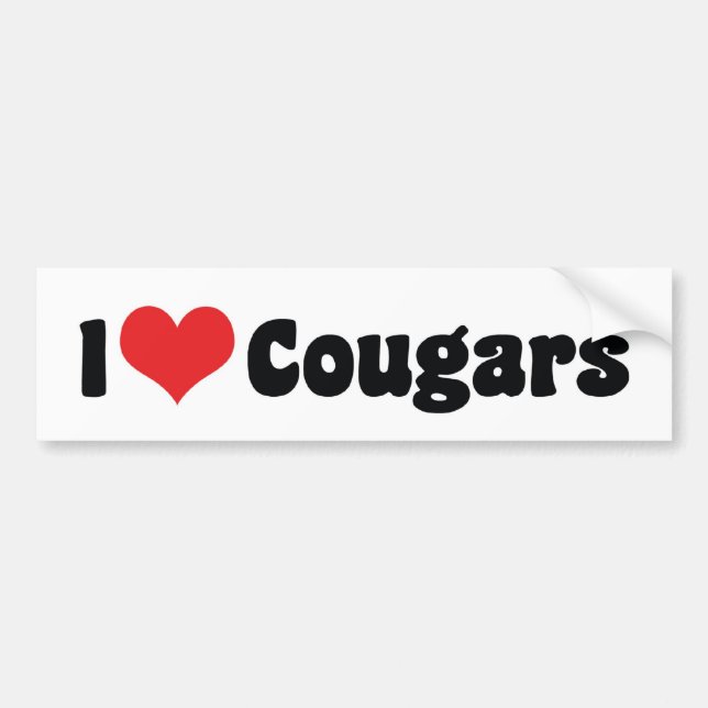 Autocollant De Voiture J'aime les cougars au coeur (Devant)