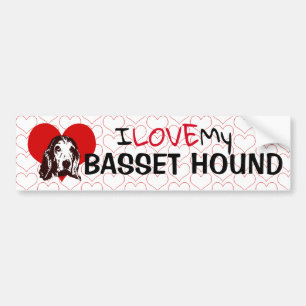 Autocollant De Voiture J'Aime Mes Coeurs Basset Hound