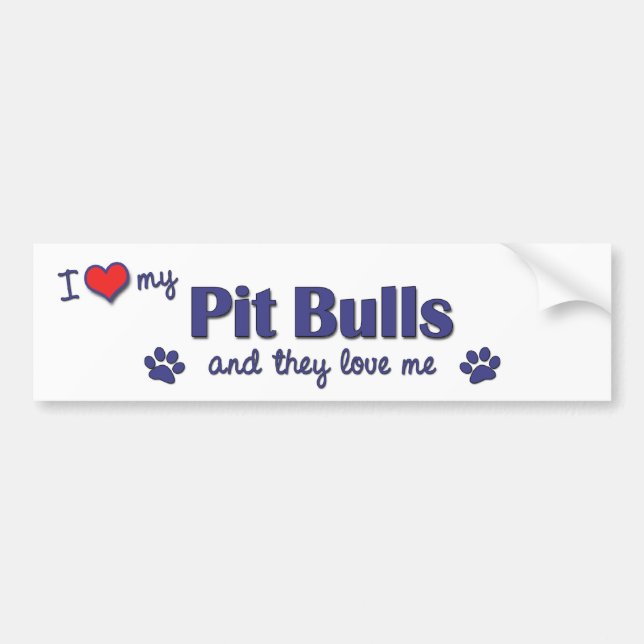 Autocollant De Voiture J'aime mes pitbulls (les chiens multiples) (Devant)
