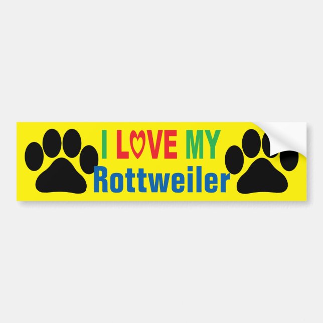 Autocollant De Voiture J'aime mon adhésif pour pare-chocs de rottweiler (Devant)