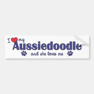 Autocollant De Voiture J'aime mon Aussiedoodle (le chien femelle)