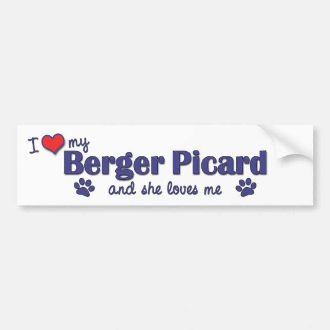Autocollant De Voiture J'aime mon Berger Picard (le chien femelle) (Devant)