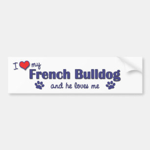 Autocollant De Voiture J'aime mon bouledogue français (le chien masculin