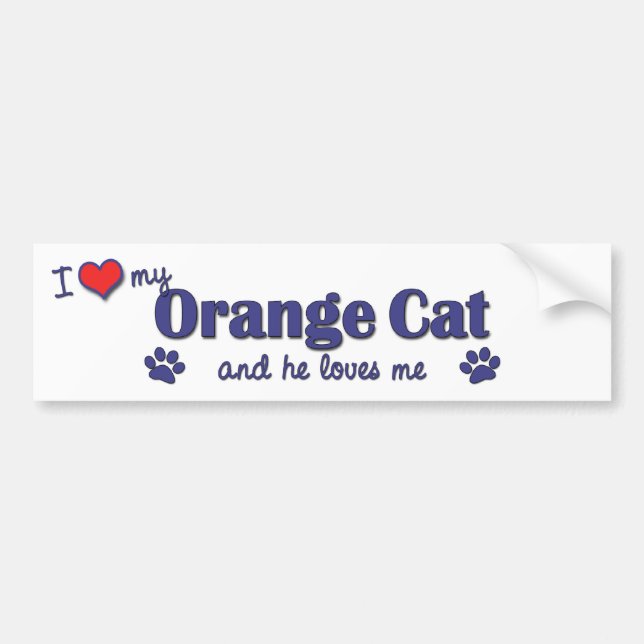 Autocollant De Voiture J'aime mon chat orange (le chat masculin) (Devant)