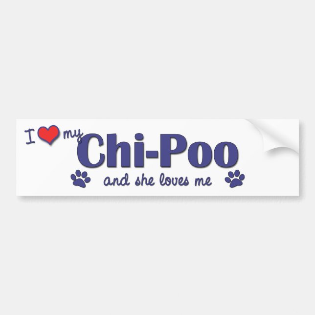 Autocollant De Voiture J'aime mon chi-Poo (le chien femelle) (Devant)