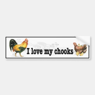 Autocollant De Voiture J'aime mon Chooks avec le coq, la poule et les
