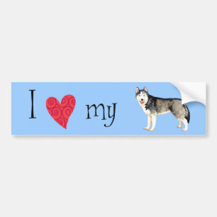 Autocollant De Voiture J'aime mon Husky