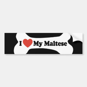 Autocollant De Voiture J'aime mon maltais - os de chien