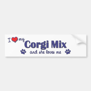 Autocollant De Voiture J'aime mon mélange de corgi (le chien femelle)