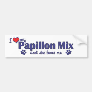 Autocollant De Voiture J'aime mon mélange de Papillon (le chien femelle)