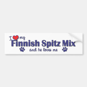 Autocollant De Voiture J'aime mon mélange finlandais de Spitz (le chien