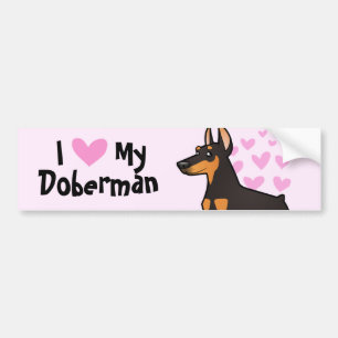 Autocollant De Voiture J'aime mon Pinscher de dobermann (les oreilles