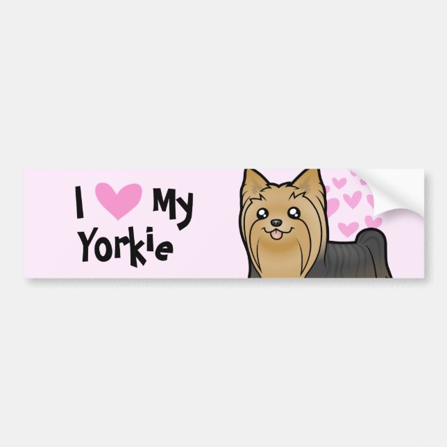 Autocollant De Voiture J'aime mon Yorkshire Terrier (longs cheveux aucun (Devant)