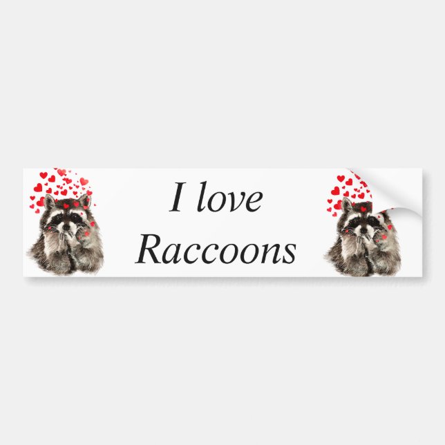 Autocollant De Voiture J'aime Raccoons Funny Raccoon souffler Baisers Amo (Devant)