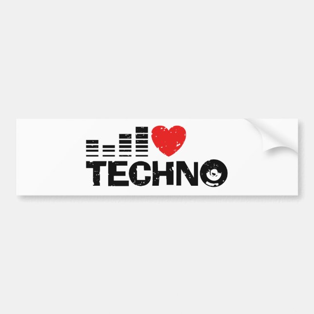 Autocollant De Voiture J'aime Techno (Devant)