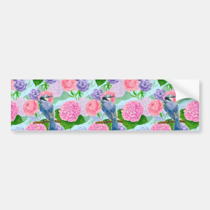 Autocollant De Voiture Jay bleu et fleurs motif aquarelle
