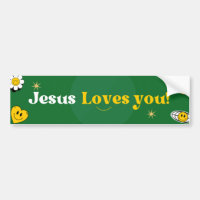 Jésus Vous Aime Vert Jaune Smiley Mignonne