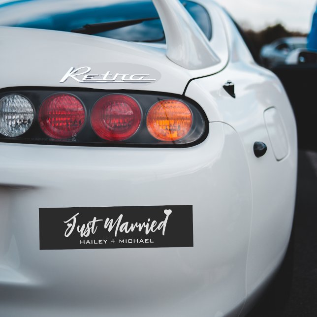 Autocollant De Voiture Juste Marié Coeur Noir Mariage nouvellement marié (Just Married Heart Black Wedding Newlywed Bumper Sticker
)