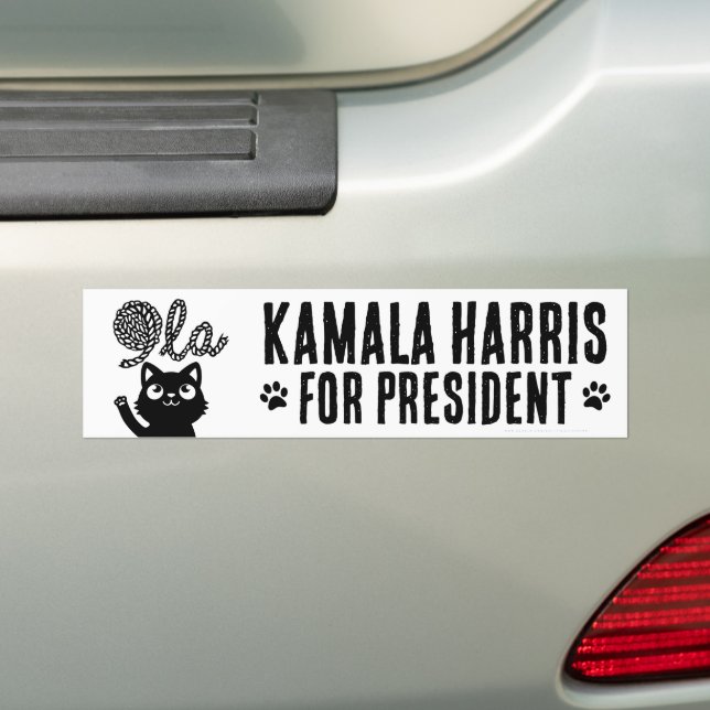 Autocollant De Voiture Kamala Harris Président 2024 Comma La Cat et Yarn (En voiture)