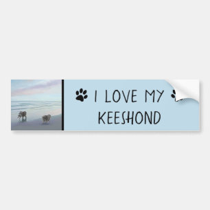 Autocollant De Voiture Keeshonds at the Seashore Peinture Dog Art