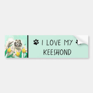 Autocollant De Voiture Keeshoned in Tulips Peinture Cute Original Dog Art