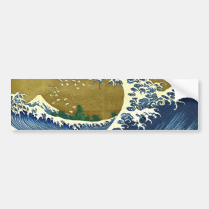 Autocollant De Voiture La Grande Vague (Bleu et Or) (Katsushika Hokusai)