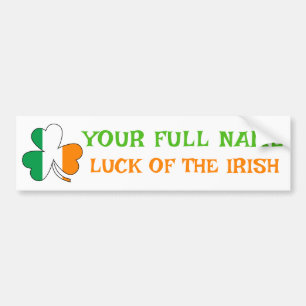 Autocollant De Voiture La Saint-Patrick Drapeau Irlande Trèfle Nom Person