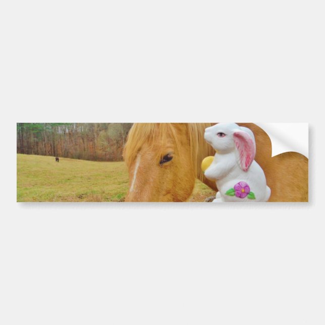 Autocollant De Voiture Lapin blanc et cheval jaune blond (Devant)