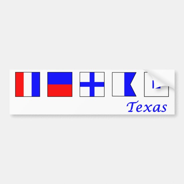 Autocollant De Voiture Le Texas a orthographié dans l'alphabet nautique (Devant)