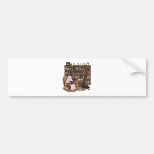 Autocollant De Voiture Lecture de fantôme Livre amateur de chat Halloween