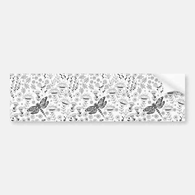 Autocollant De Voiture libellule et fleurs (Devant)