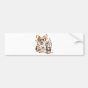 Autocollant De Voiture Livres de Corgis et café glacé pour chien