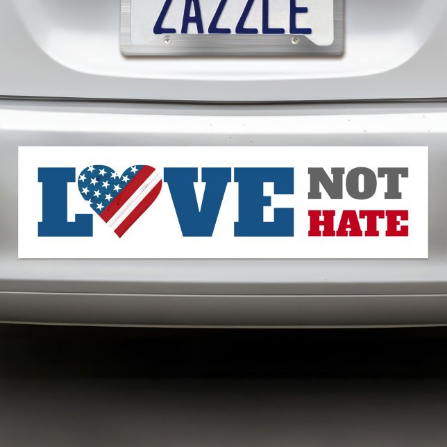 Autocollant De Voiture Love Not Hate USA Drapeau Bold Rustic Heart Blanc (Créateur téléchargé)