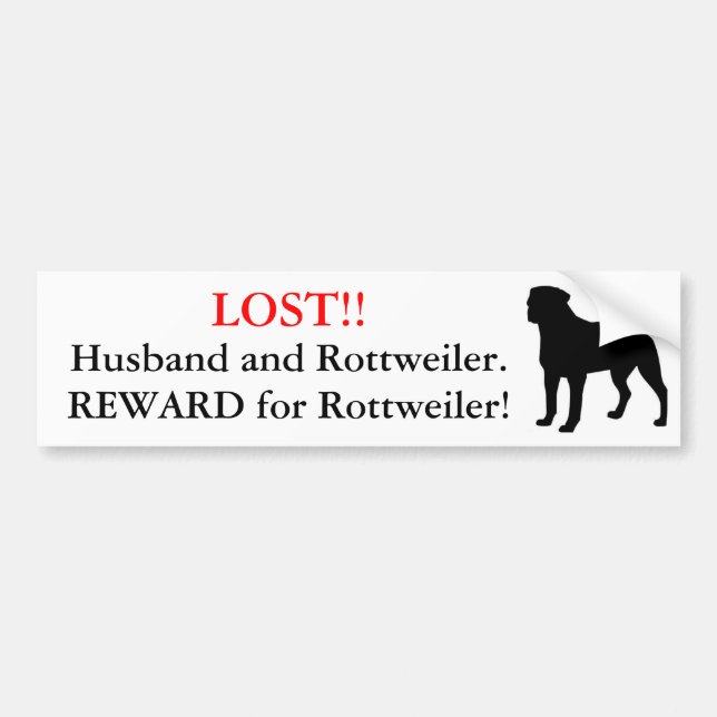 Autocollant De Voiture Mari et rottweiler perdus. Récompense ! (Devant)
