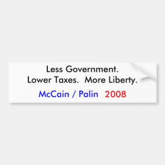 Autocollant De Voiture McCain/Palin 2008 = moins de gouvernement