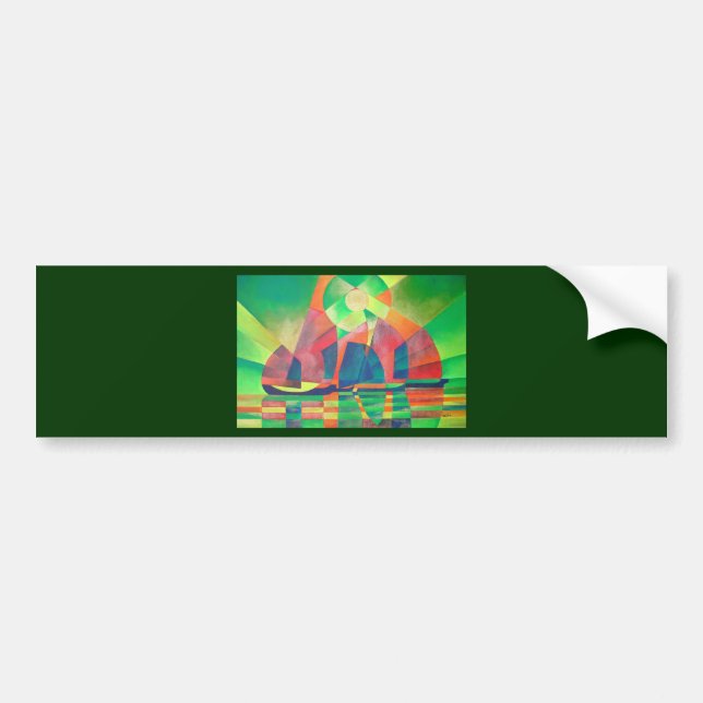 Autocollant De Voiture Mer de vert avec des joncs Abstraits cubes (Devant)