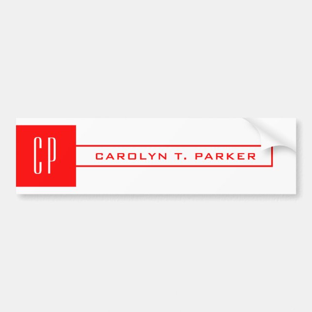 Autocollant De Voiture Modern Monogram Professional Plain Name Red White (Devant)