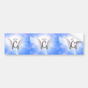 Autocollant De Voiture Monogramme initial C avec des ailes d'ange, nuages