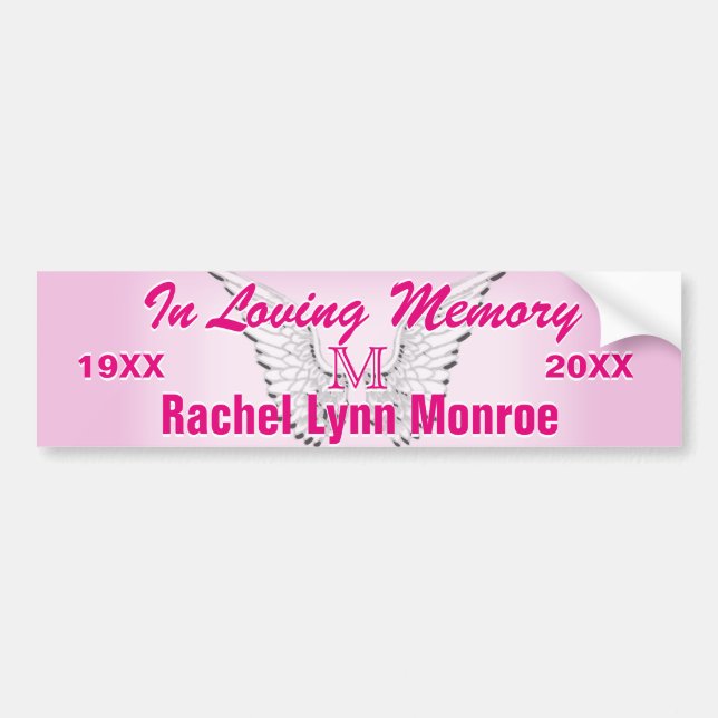 Autocollant De Voiture Monogramme Memorial Angel ailes rose (Devant)