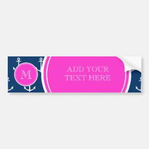 Autocollant De Voiture Motif blanc d'Ancres de bleu marine, monogramme de