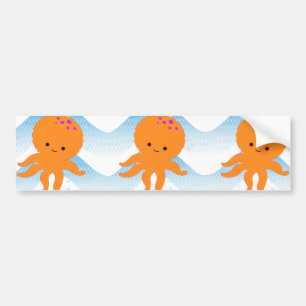 Autocollant De Voiture Motif Octopus Orange Et Vagues Bleues