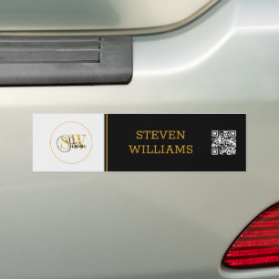 Autocollant De Voiture Nom monogrammé & Signature moderne / Code QR