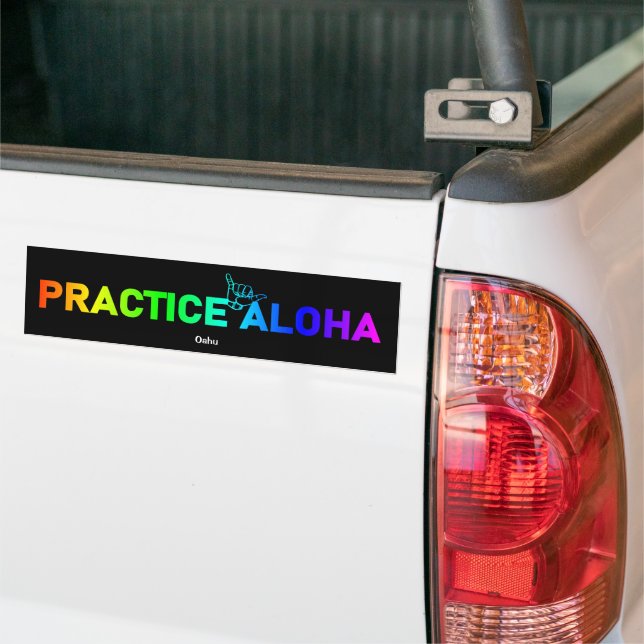 Autocollant De Voiture Oahu Practice Aloha Rainbow Shaka (Hang lâche) (Sur camion)