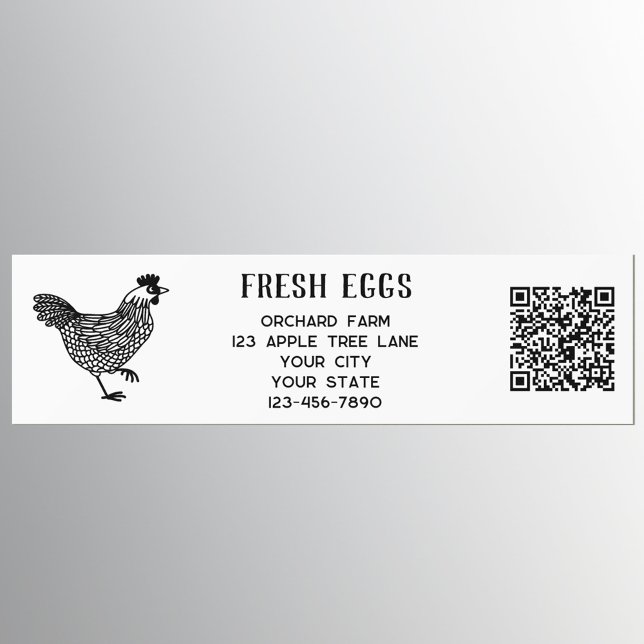 Autocollant De Voiture OEufs frais de ferme Code QR (Fresh Eggs chicken hen bumper sticker with custom text, farm details and QR code)