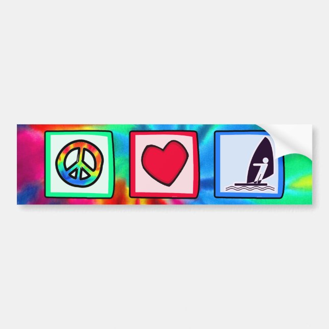 Autocollant De Voiture Paix, amour, faisant de la planche à voile (Devant)