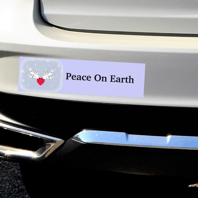 Autocollant De Voiture Paix sur Terre Doves Coeur Snowflakes (Two white doves peace heart snowflakes  on blue Peace on Earth bumper sticker for your car.)